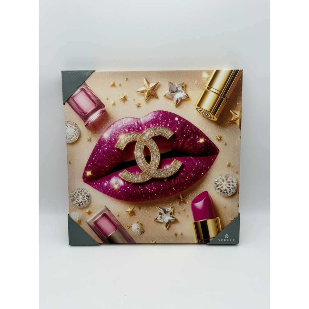 Glam Pink Lips Canvas Wall Art 16x16 – Luxury Fashion Inspired Beauty Decor NWT
